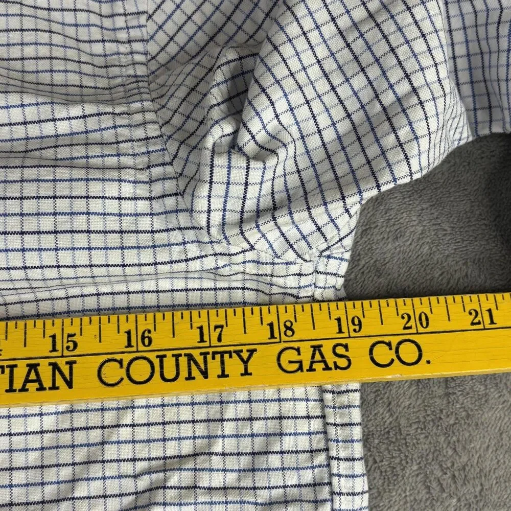 Ralph Lauren Dress Shirt boys 18 White‎ Blue Check Custom Fit Slim Button Down